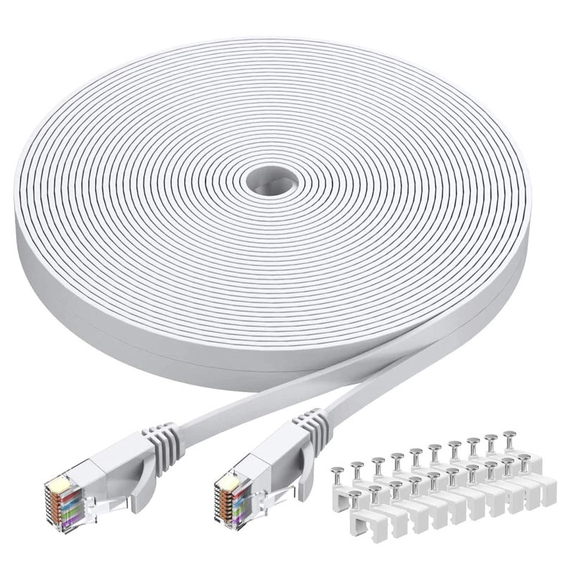 BUSOHE Cat6 Ethernet Cable 60 FT White, Cat-6 Flat Computer Internet LAN Network Ethernet Patch Cable Cord, Faster Than Cat5e/Cat5, LAN Wire with RJ45 Connectors - 60 Feet - Image 1